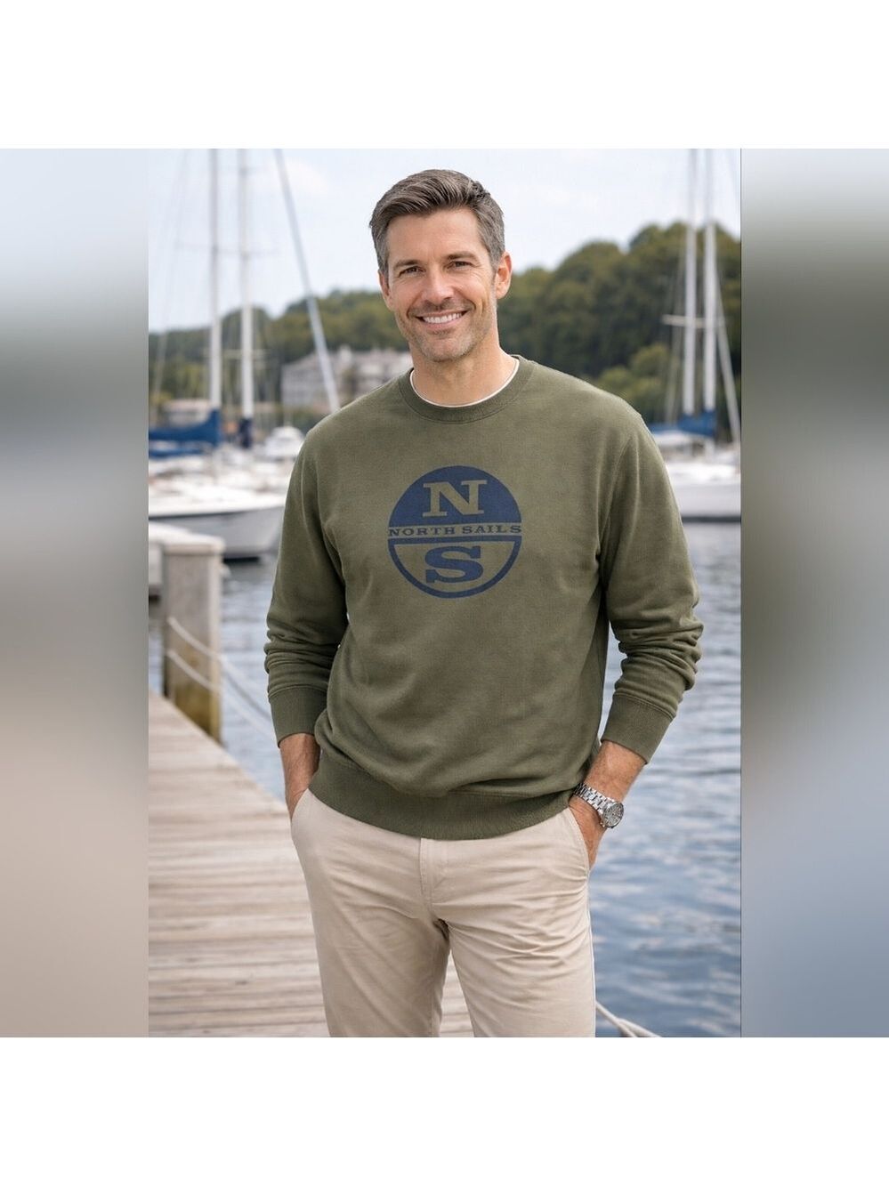 North Sails Men’s Olive Green Crewneck Sweatshirt | XXL | NWT | Preppy Sporty